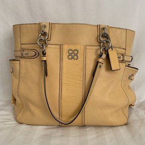 COACH COLETTE LG PEBBLED LEATHER STRIPE TOTE
